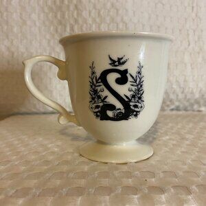 Anthropologie Missus Footed Pedestal "S" Monogram Coffee Tea Cup Mug 8 oz